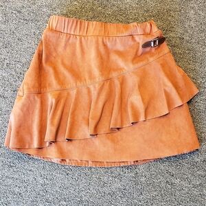 Janie & Jack Girls Faux Suede Brown Ruffle Skirt
